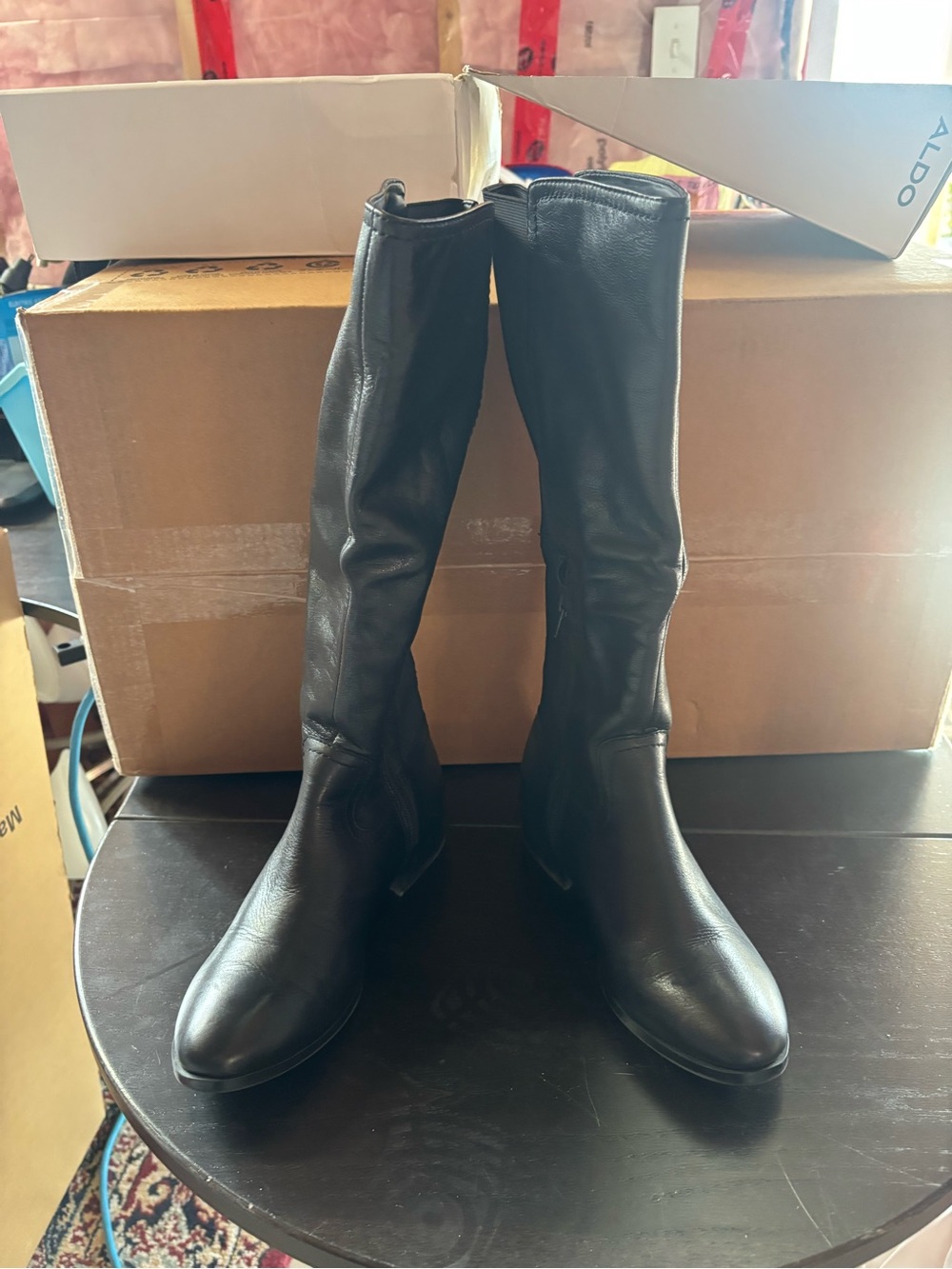 Women's Black Leather Knee Boots - Aldo